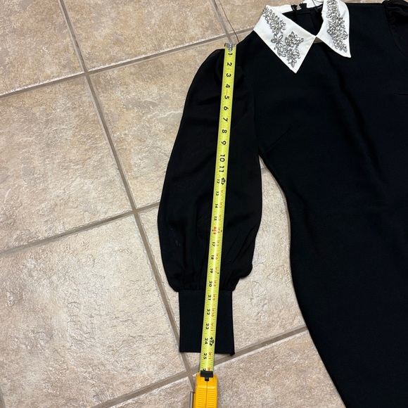 Karen Millen Black Sheath Dress with Notched Collar and Bishop Sleeves - Picture 15 of 15